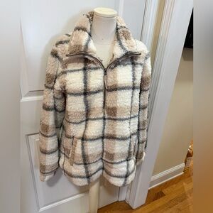 Abercrombie & Fitch Plaid Teddy Jacket - Cream and Brown